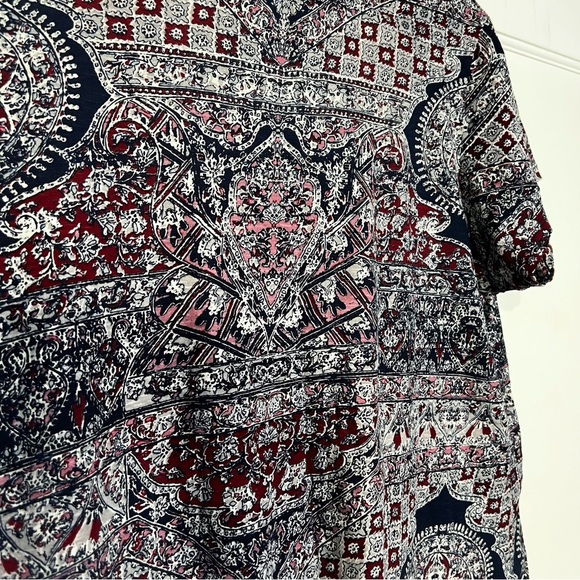 Lucky Brand Bohemian Short Sleeve Top Floral Size 1X Pink Red Blue White - Picture 6 of 6